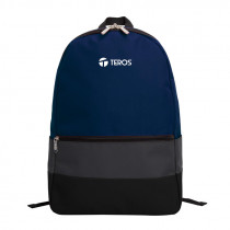 Mochila Teros TE-IDS2054, Poliéster, notebook hasta 15.6", color azul + gris + negro