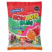 Chupetes BOM BOM BUM con Chicle sabores Surtidos Bolsa 456g