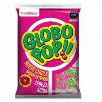 Chupetes GLOBO POP!! con Chicle sabor Cereza Ácida Bolsa 24un