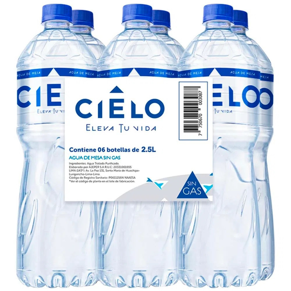 Agua sin Gas CIELO Botella 2.5L Paquete 6unidades