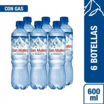 Agua Mineral SAN MATEO Con Gas Botella 600ml Paquete 6unidades