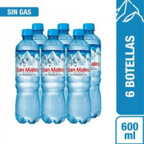 Agua Mineral SAN MATEO sin Gas Botella 600ml Paquete 6unidades