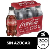 Gaseosa COCA COLA Sin Azúcar Botella 300ml Paquete 6und