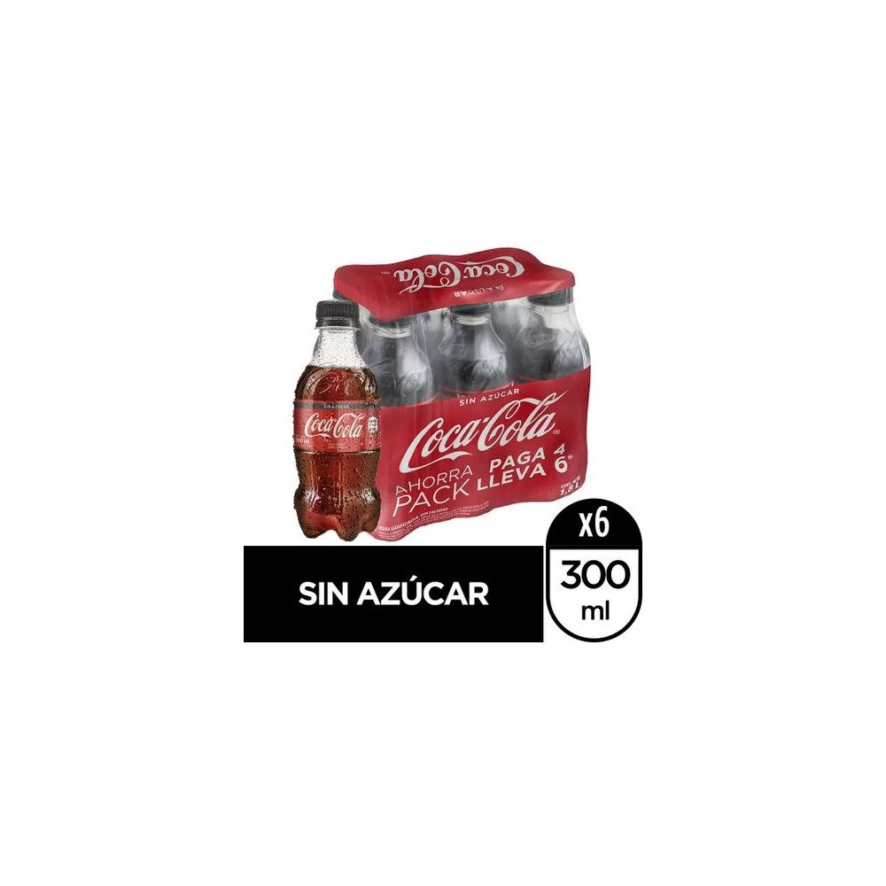 Gaseosa COCA COLA Sin Azúcar Botella 300ml Paquete 6und
