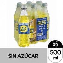 Gaseosa INCA KOLA Sin Azúcar Botella 500ml Paquete 6und