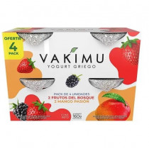 Yogurt Griego VAKIMU Sabor a Frutos del Bosque y Mango Botella 160g Paquete 4 unidades