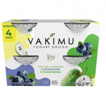 Yogurt Griego VAKIMU Sabor a Frutos del Arándanos y Guanábana Botella 160g Paquete 4 unidades