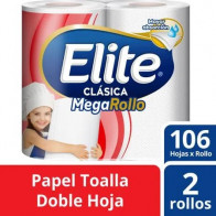 Papel Toalla ELITE Mega Rollo Doble Hoja Paquete 2unidades