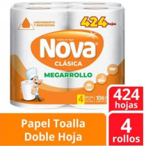 Papel Toalla NOVA Clásica Mega Rollo Paquete 4unidades