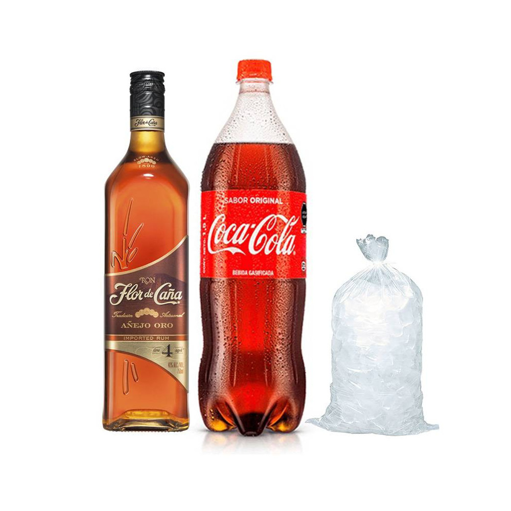COMBO 2 Flor de cala 5 años 750ml + Coca cola 1.5L + hielo