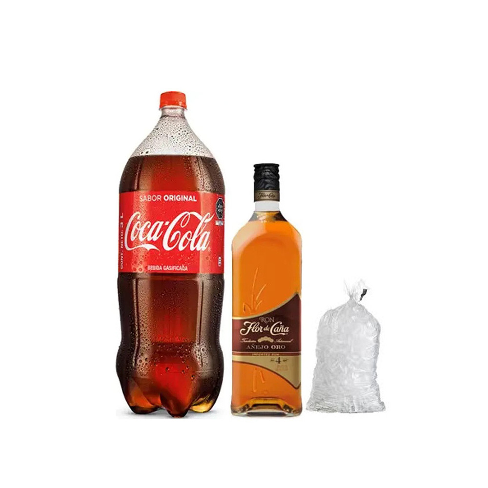 COMBO5 FLOR DE CAÑA 4 AÑOS 1L + COCA COLA 3L+HIELO