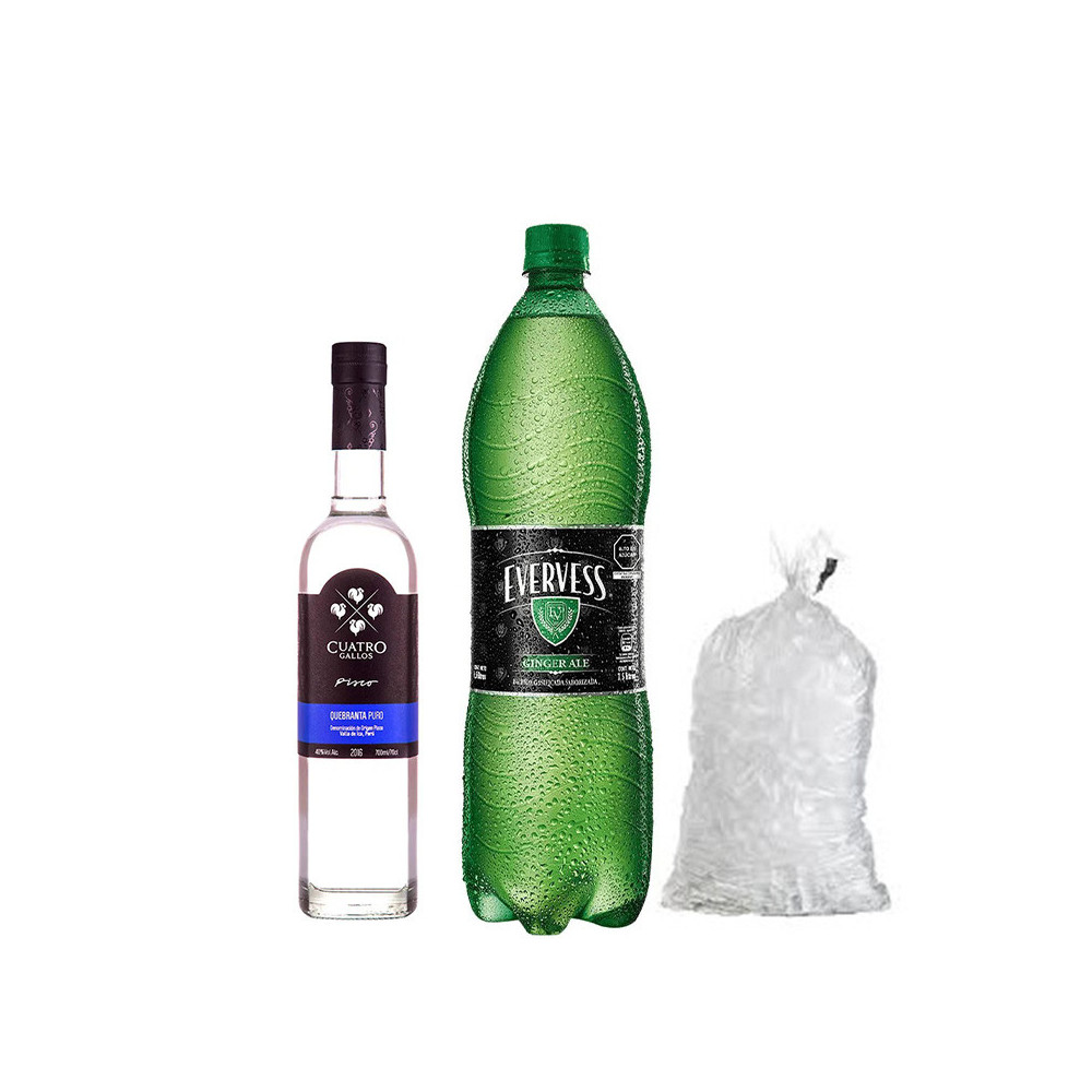 COMBO15	PISCO CUATRO GALLOS QUEBRANTA  700ML + EVERVESSL 1.5L + HIELO