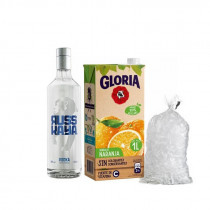 COMBO40	VODKA RUSKAYA CLASICO 750ML + JUGO DE NARANJA GLORIA 1L+HIELO
