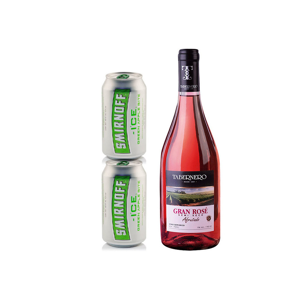COMBO48 VINO Tabernero Rosé Semi Seco 750ML + Smirnoff Ice Green Apple 350ML X 2 LATAS COMBO48 VINO Tabernero Rosé Semi Seco 750ML + Smirnoff Ice Green Apple 350ML X 2 LATAS