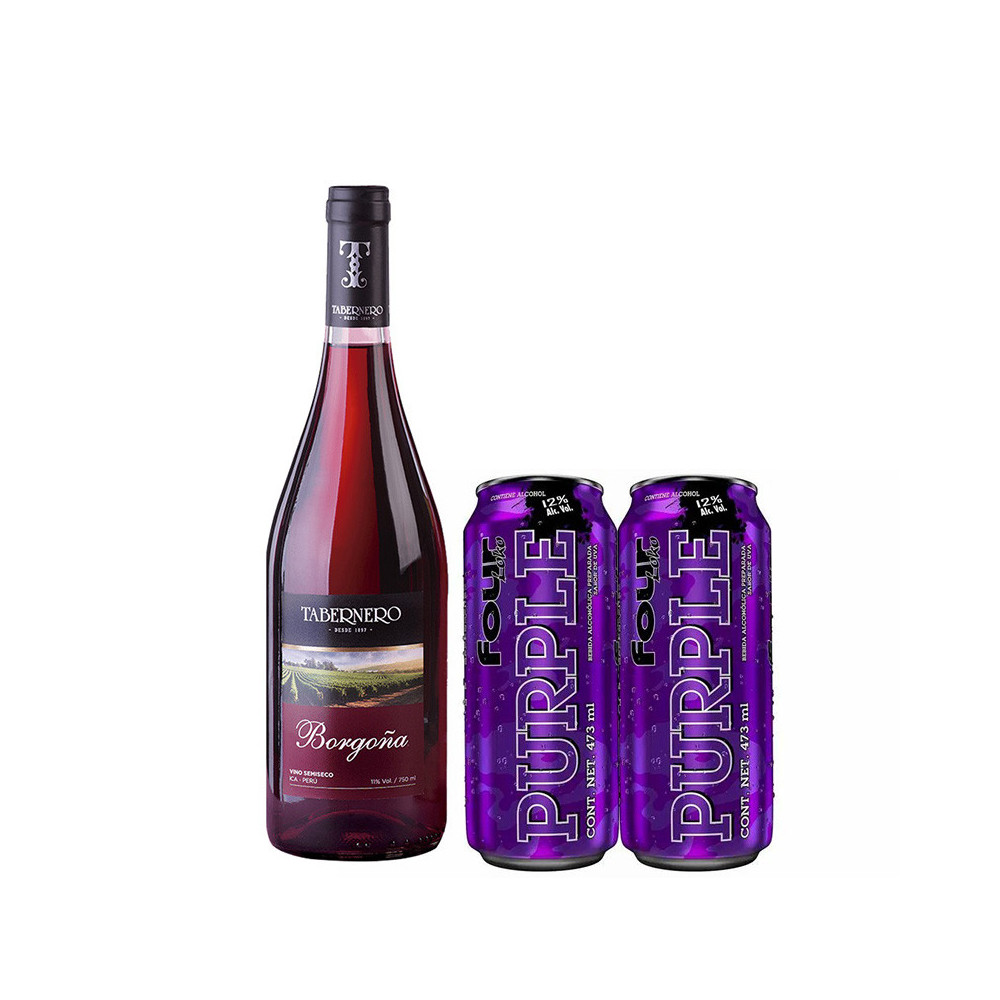COMBO54	VINO Tabernero Borgoña Semi Seco 750ML + Four Loko Purple 473ML  X 2 LATAS