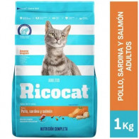 RICOCAT Adultos Sabor Pollo, Sardina y Salmón Bolsa 1Kg
