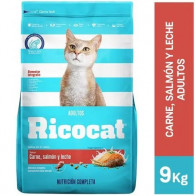 RICOCAT Adultos Carne, Salmón y Leche Bolsa 9Kg
