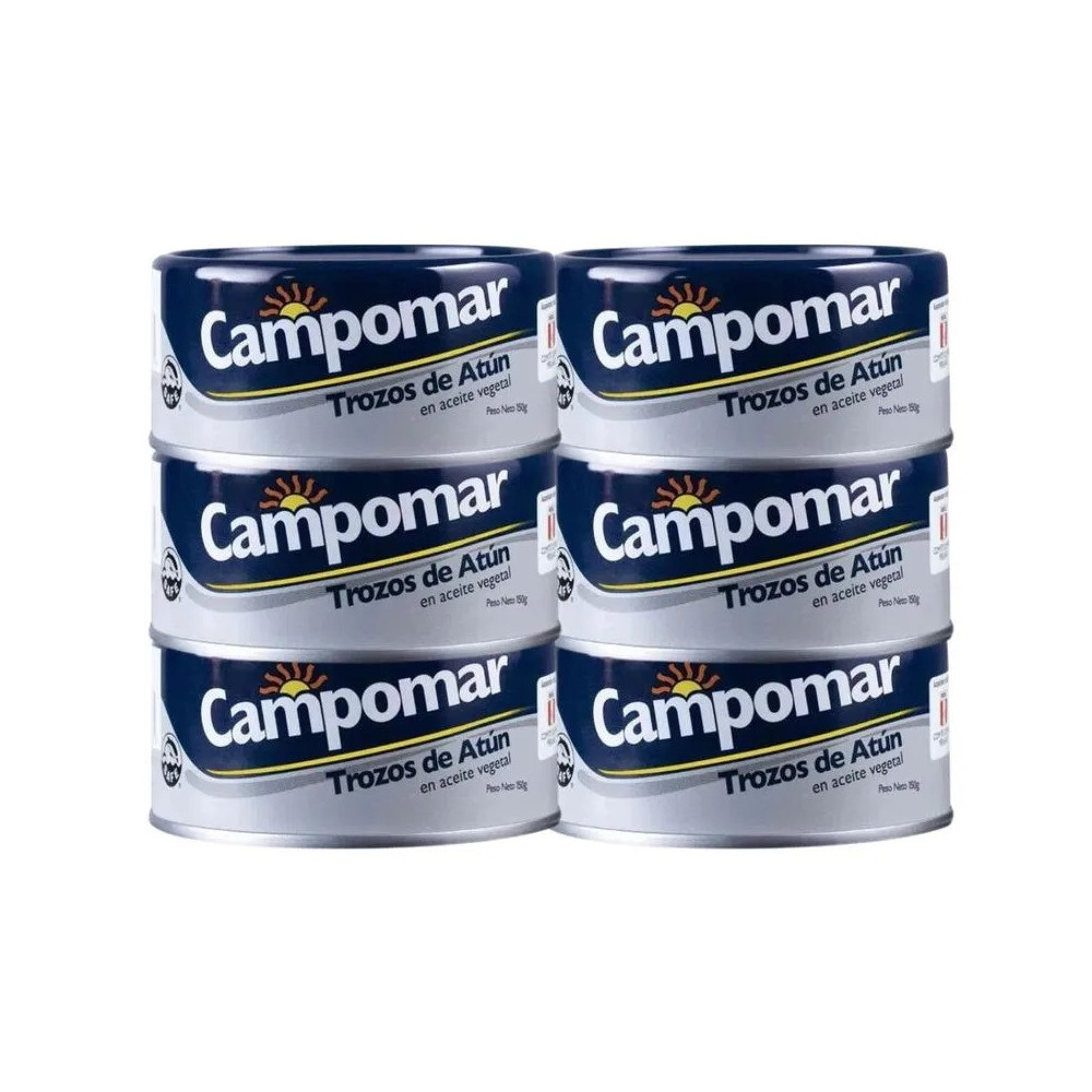 Trozos de Atún CAMPOMAR en Aceite Vegetal Lata 150g x6u Trozos de Atún CAMPOMAR en Aceite Vegetal Lata 150g x6u