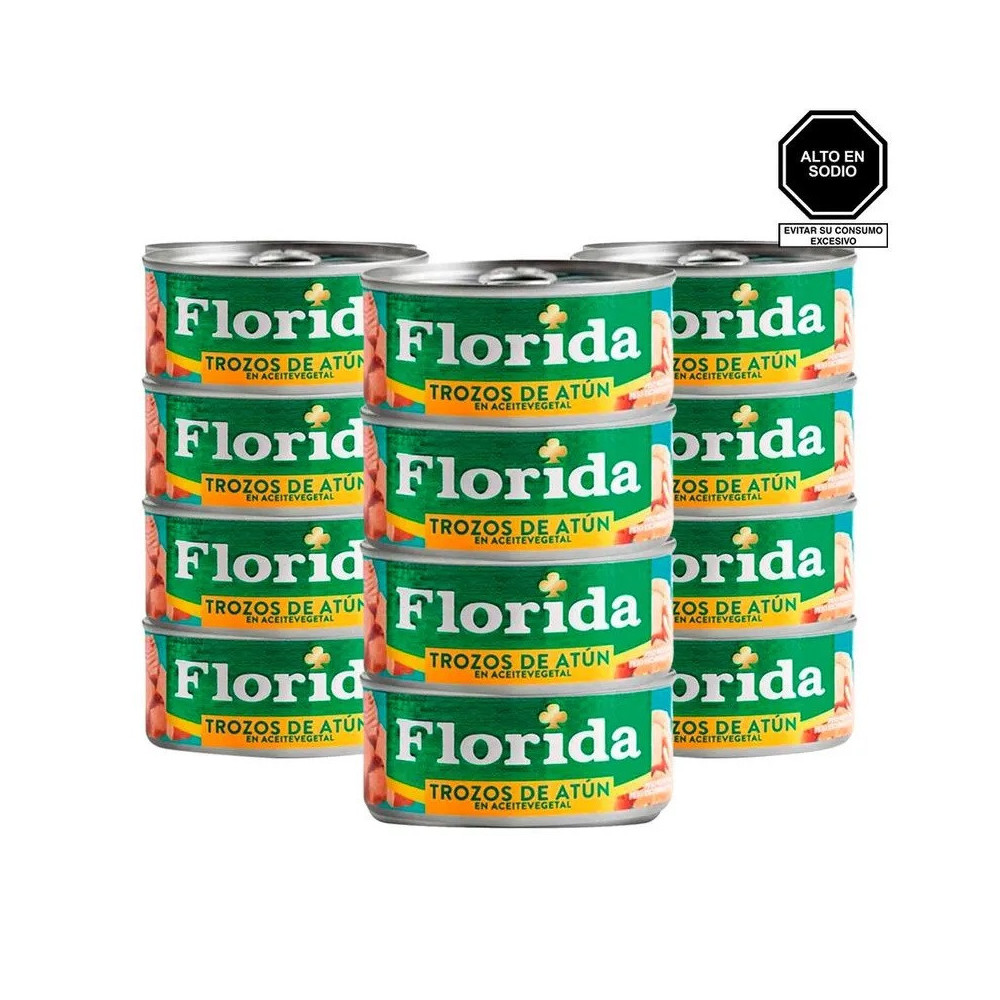 Florida  Trozos de Atún FLORIDA en Aceite Vegetal Lata 140gr x12u