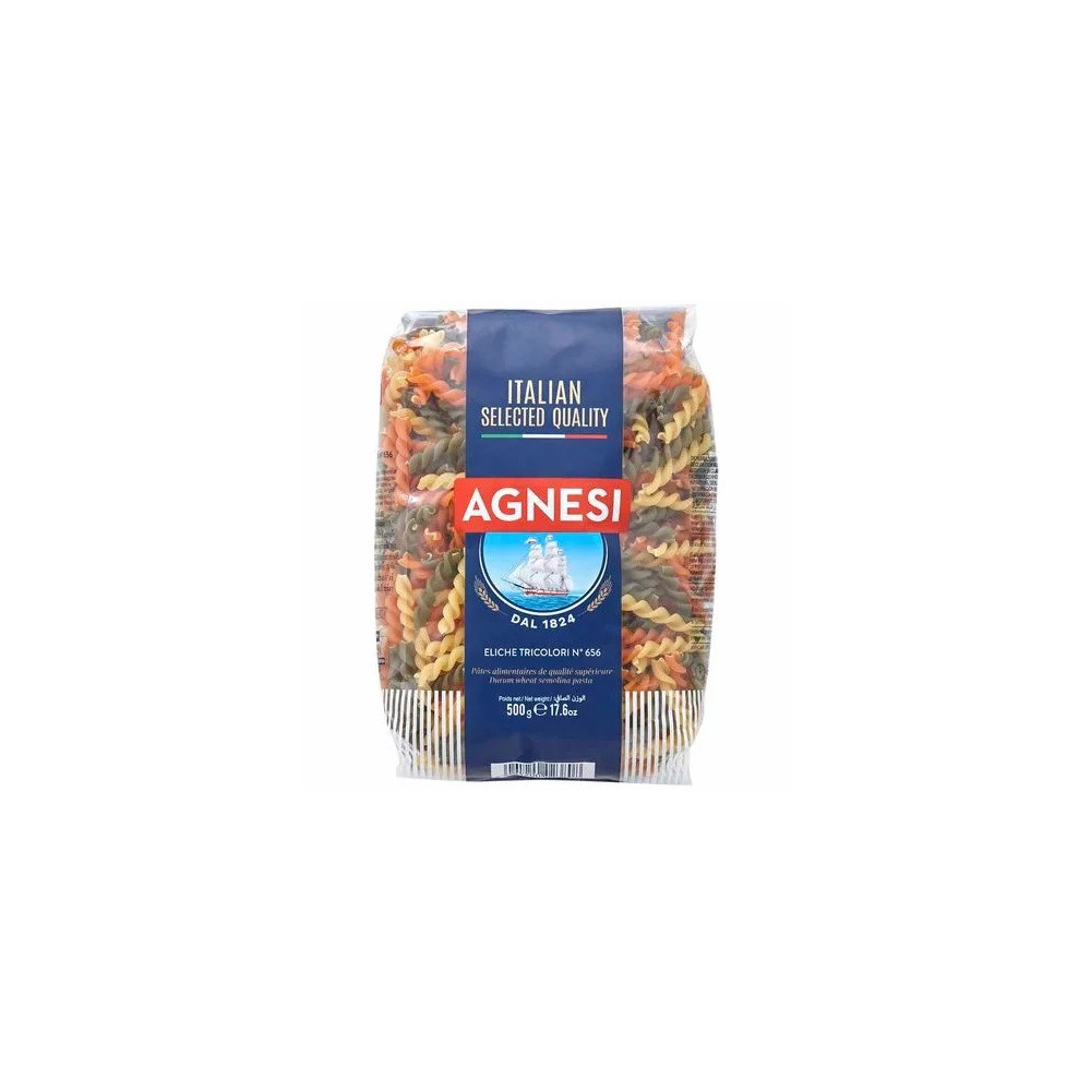 Fideos Tornillo Tricolor AGNESI Eliche Bolsa 500g