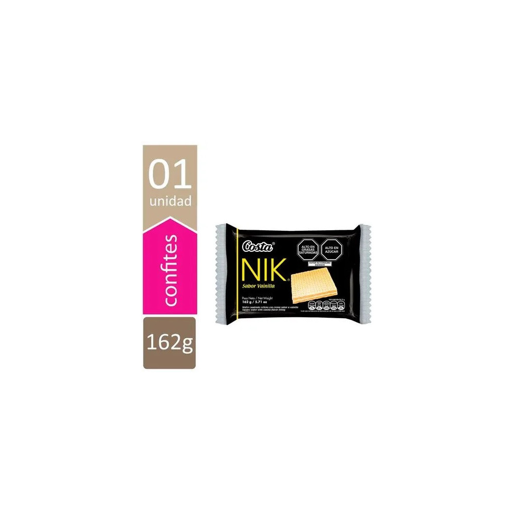 Wafer Cuadrado NIK Relleno con Crema Sabor a Vainilla Paquete 6unidades