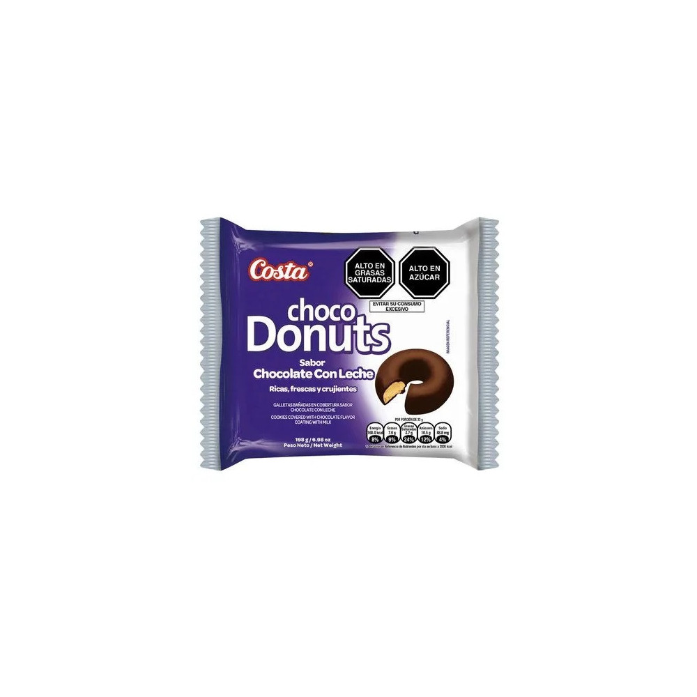 Galletas Choco Donuts COSTA Sabor a Chocolate con Leche Paquete 6unidades