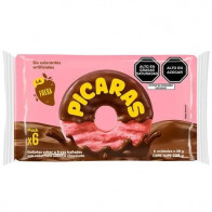 Galletas PICARAS Fresa Pasión Bañadas en Chocolate Paquete 6unidades