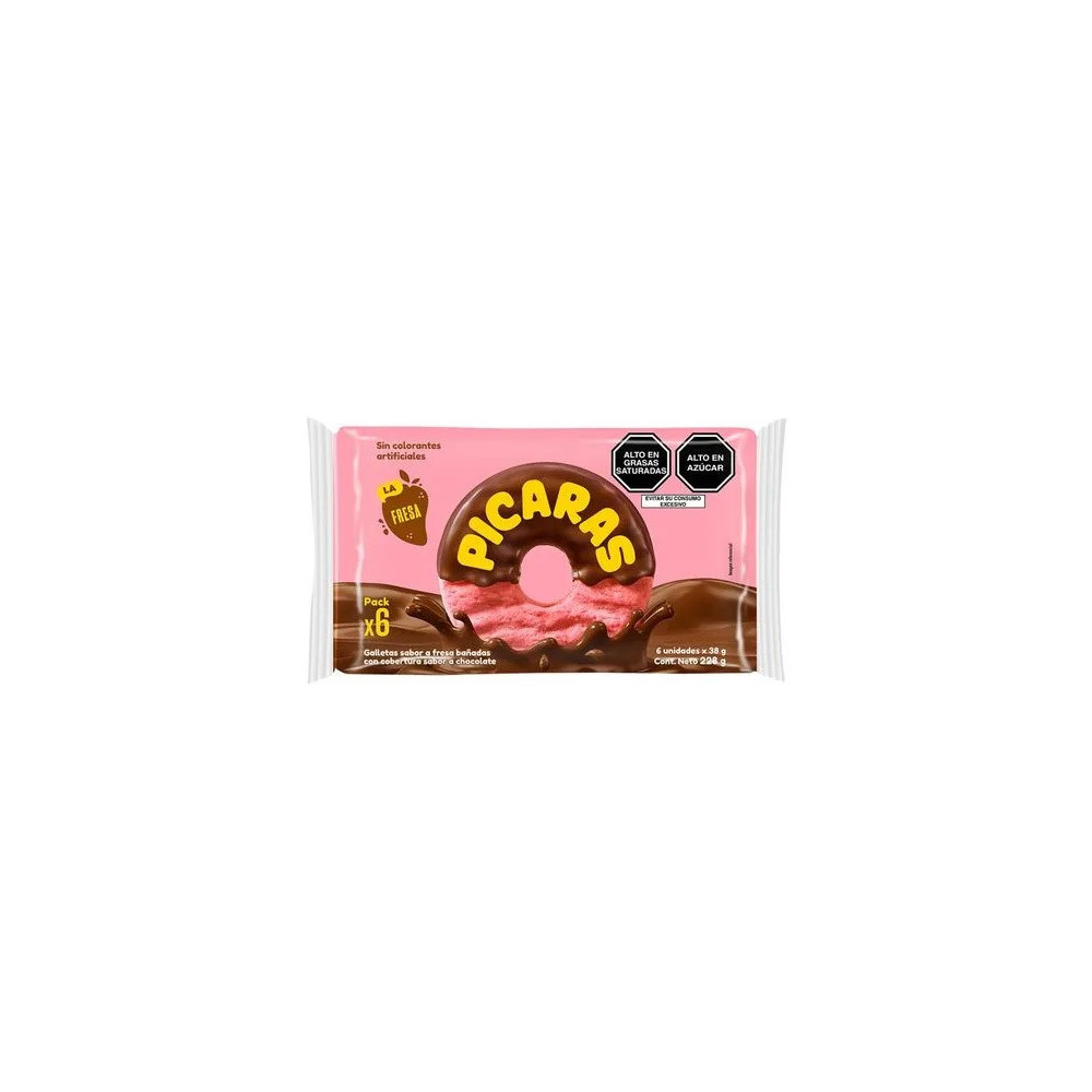 Galletas PICARAS Fresa Pasión Bañadas en Chocolate Paquete 6unidades