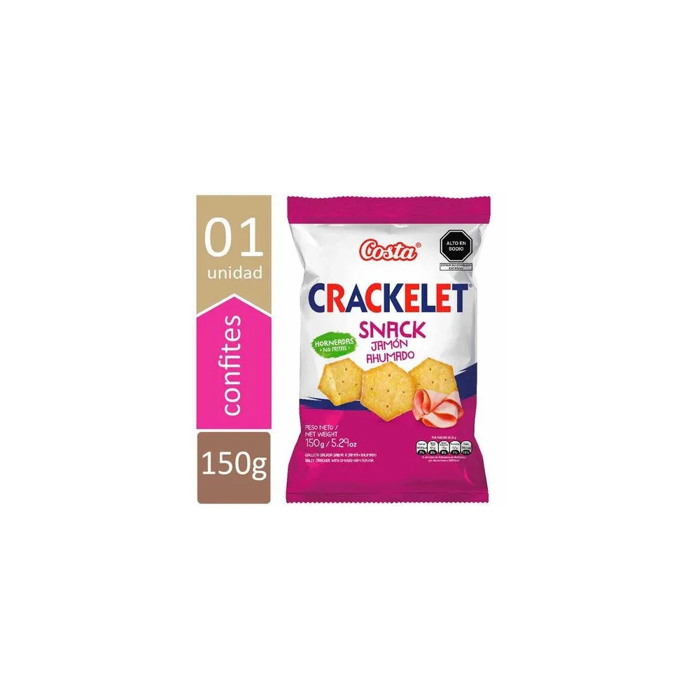 Galletas Saldas CRACKELET Snack Jamón Ahumado Bolsa 150g