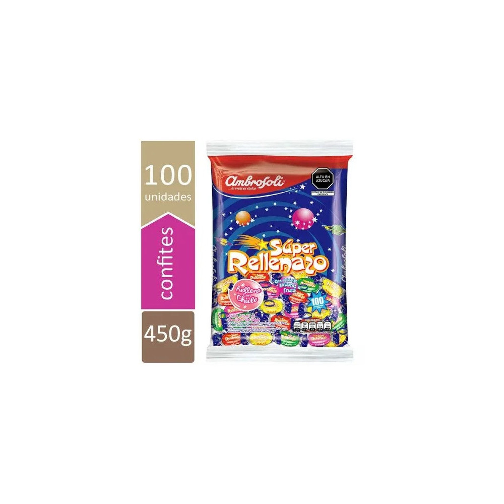 Caramelos rellenos con chicle AMBROSOLI Súper Rellenazo Bolsa 450g
