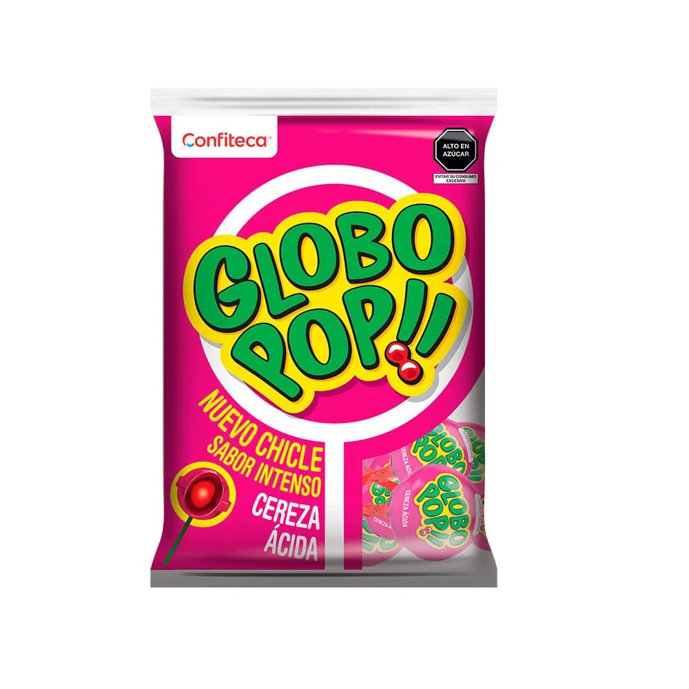 Chupetes Globo Pop Cereza Acida Bolsa 24 Unidades