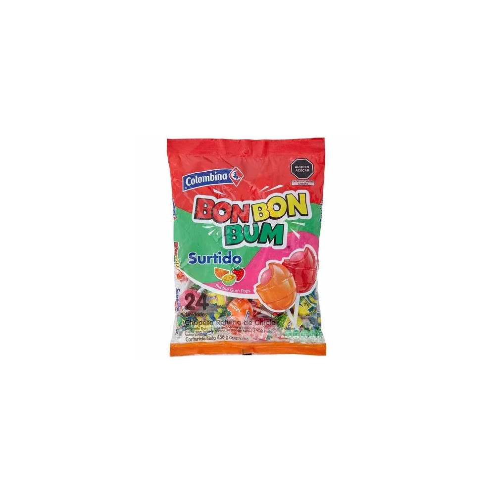 Chupetes BOM BOM BUM con Chicle sabores Surtidos Bolsa 456g