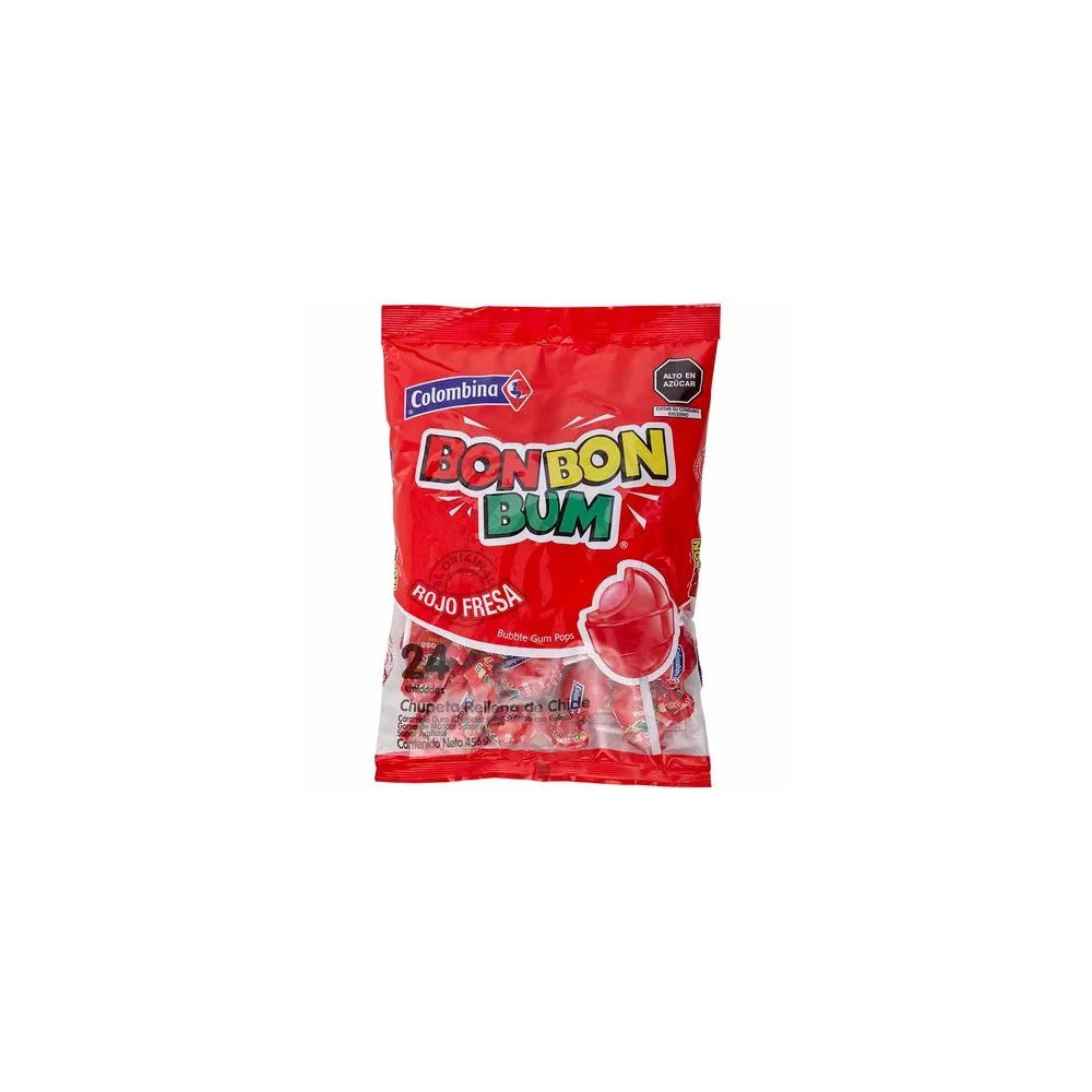 Chupetes BOM BOM BUM con Chicle sabor Fresa Bolsa 456g