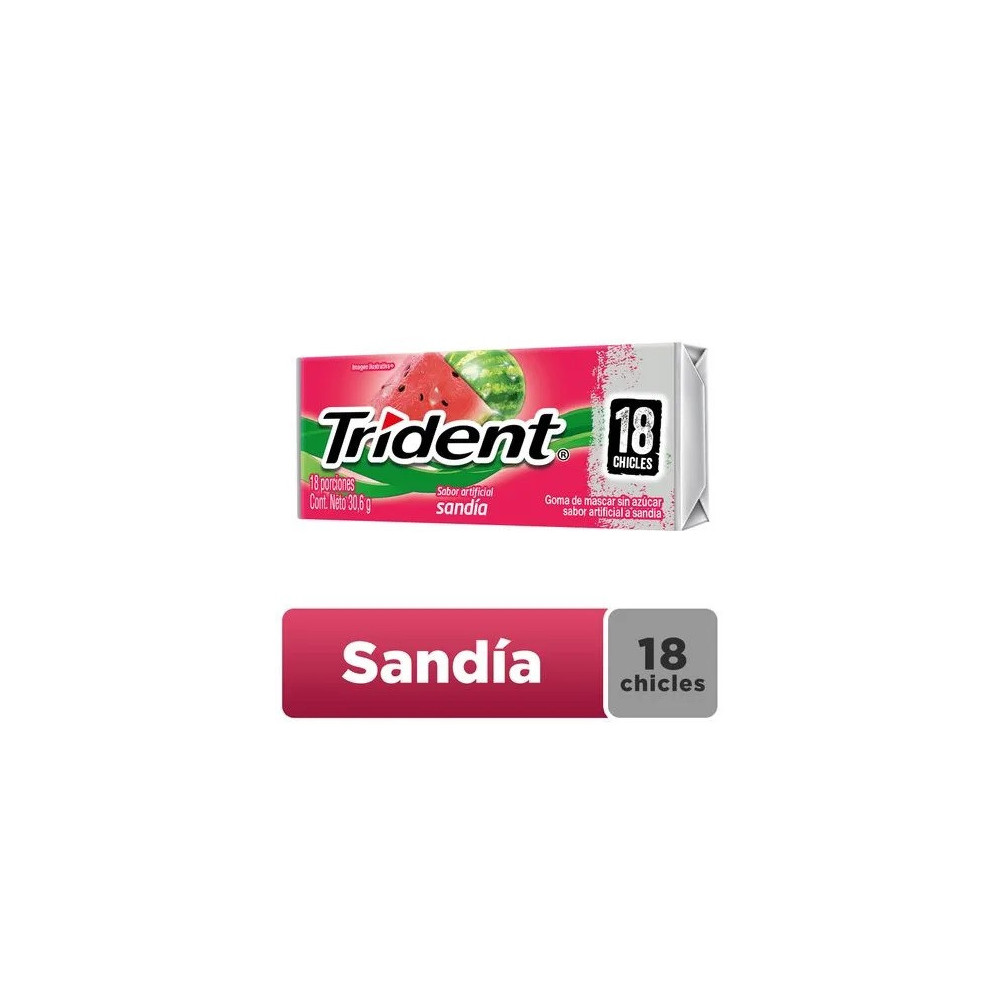 Chicle TRIDENT Sin Azúcar sabor Sandia Envase 18unidades Chicle TRIDENT Sin Azúcar sabor Sandia Envase 18unidades