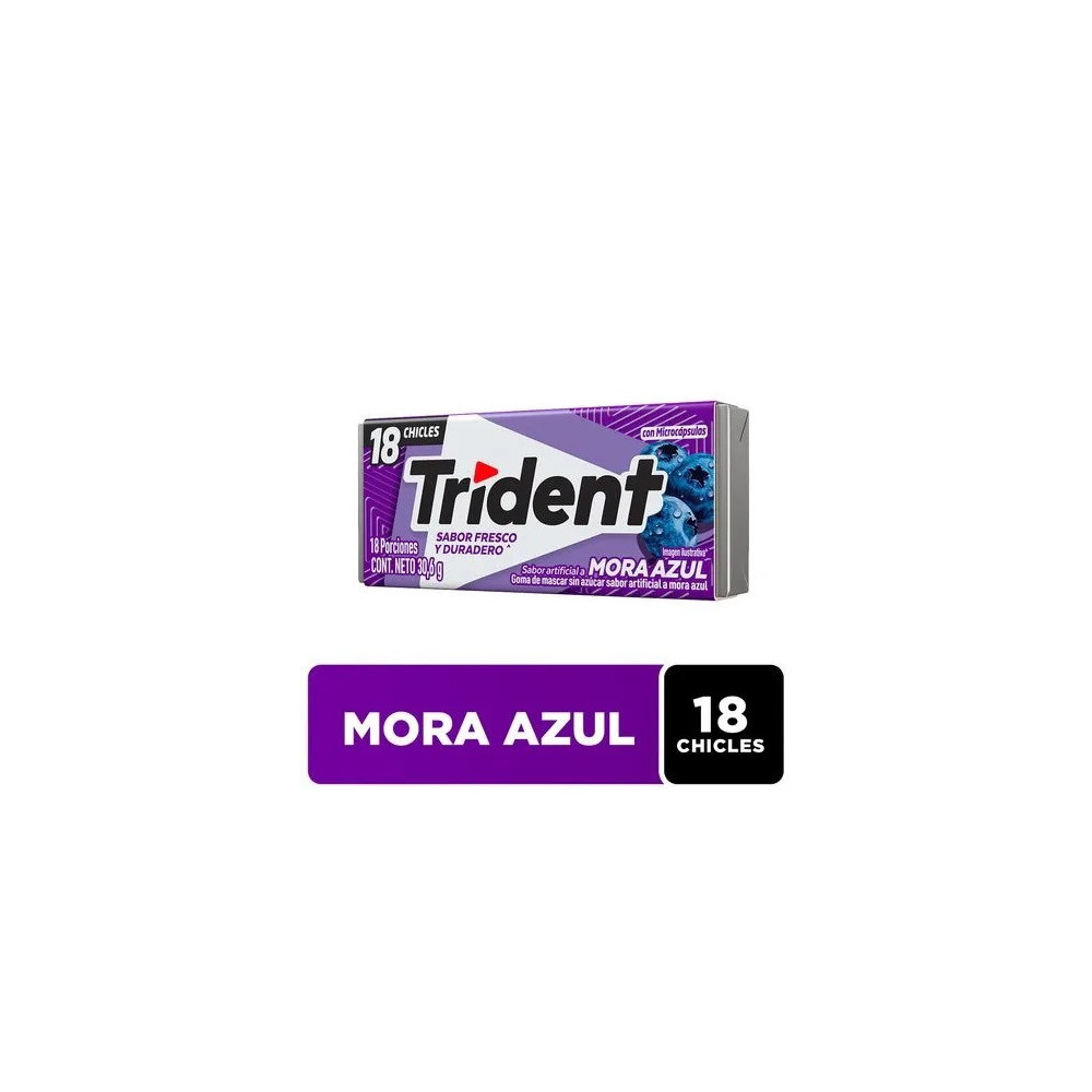 Chicle TRIDENT Sin Azúcar sabor Mora Azul Envase 18unidades