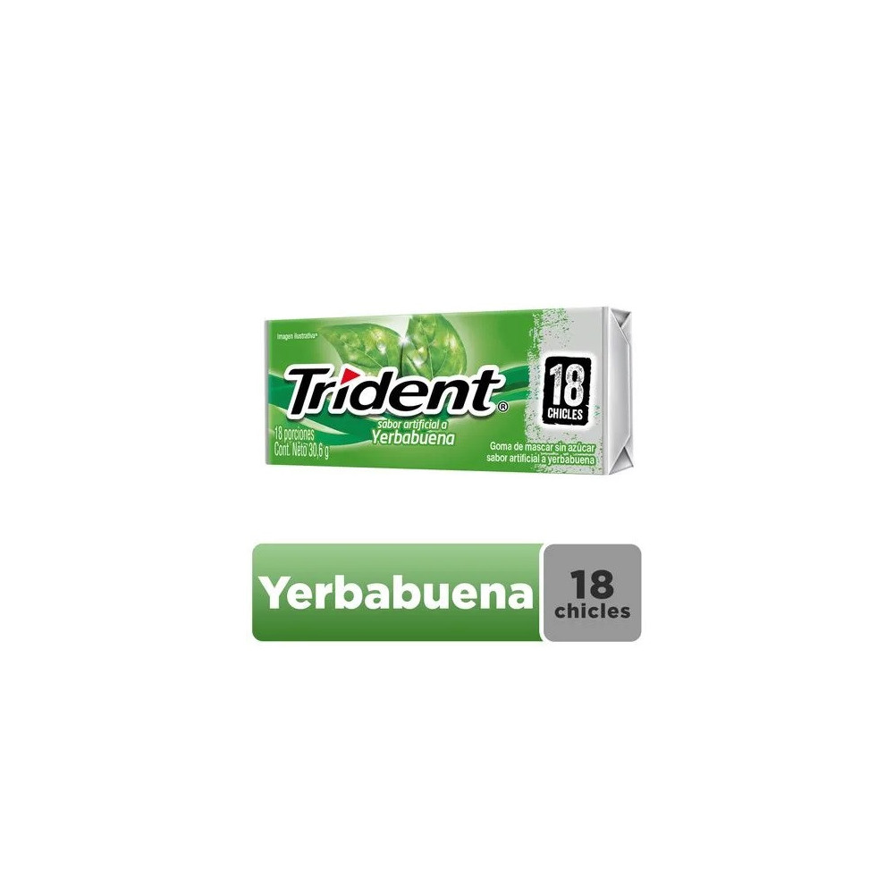 Chicle TRIDENT Sin Azúcar sabor Hierbabuena Envase 18unidades Chicle TRIDENT Sin Azúcar sabor Hierbabuena Envase 18unidades