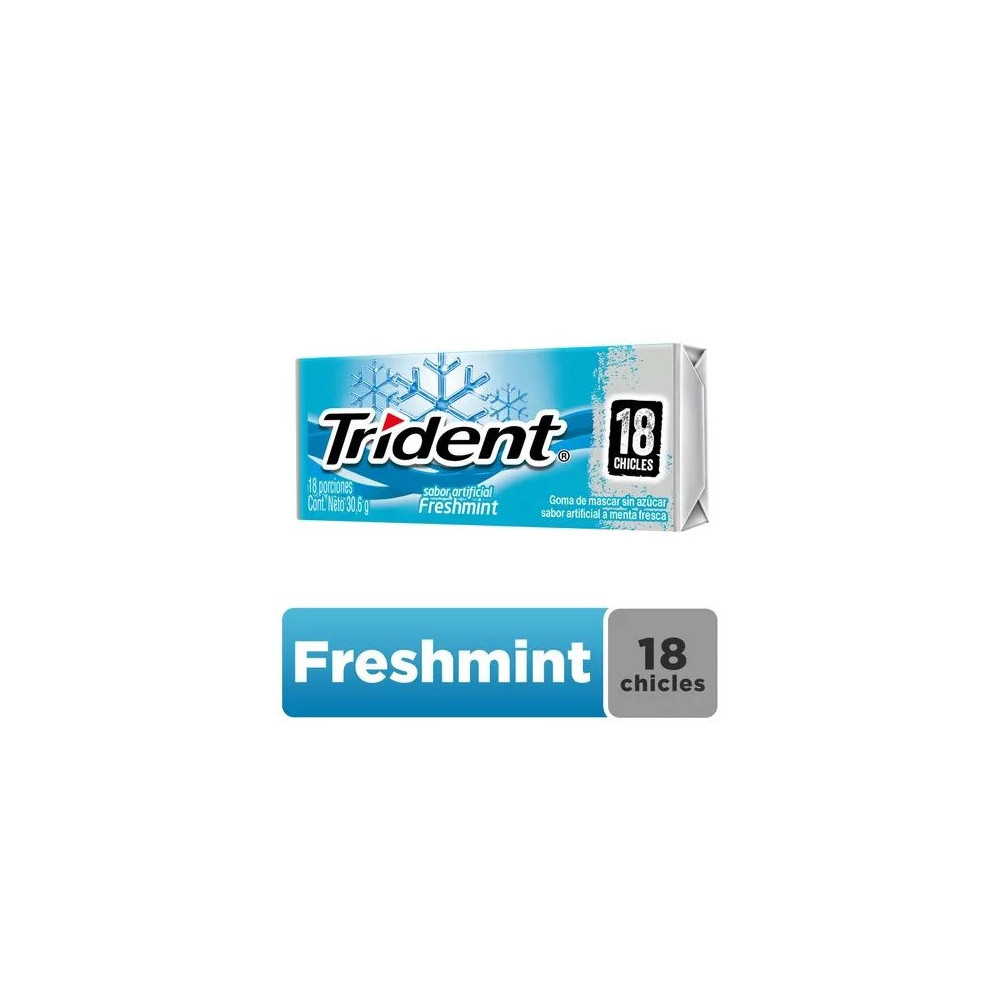 Chicle TRIDENT Sin Azúcar sabor Menta Fresca Envase 18unidades Chicle TRIDENT Sin Azúcar sabor Menta Fresca Envase 18unidades