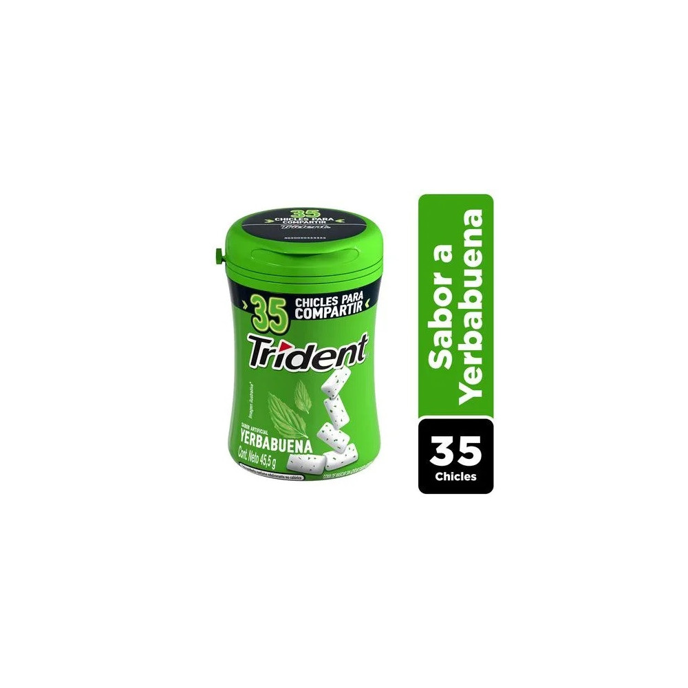 Chicle TRIDENT Botella Sin Azúcar sabor Hierbabuena Envase 35unidades