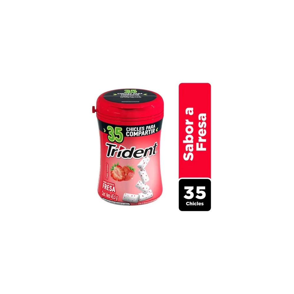 Chicle TRIDENT Botella Sin Azúcar sabor Fresa Envase 35unidades Chicle TRIDENT Botella Sin Azúcar sabor Fresa Envase 35unidades