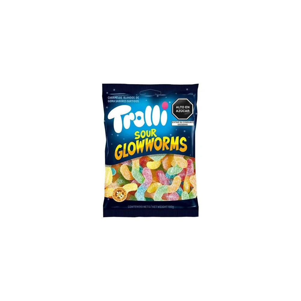 Gomas Dulces TROLLI SOUR GLOWWORMS sabores Surtidos Bolsa 100g Gomas Dulces TROLLI SOUR GLOWWORMS sabores Surtidos Bolsa 100g
