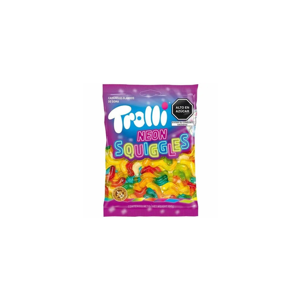 Gomas Dulces TROLLI NEON SQUIGGIES sabores Surtidos Bolsa 100g Gomas Dulces TROLLI NEON SQUIGGIES sabores Surtidos Bolsa 100g