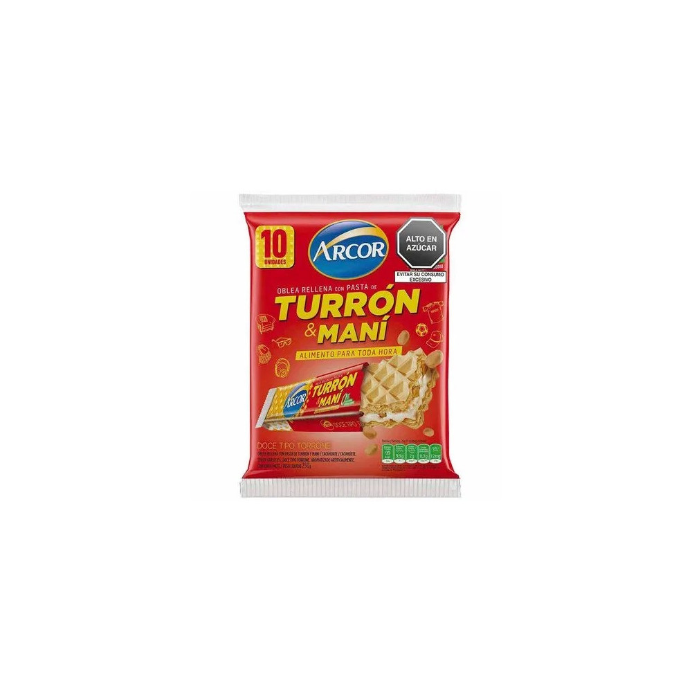 Turrón y Maní ARCOR Oblea Rellena Bolsa 10unidades Turrón y Maní ARCOR Oblea Rellena Bolsa 10unidades