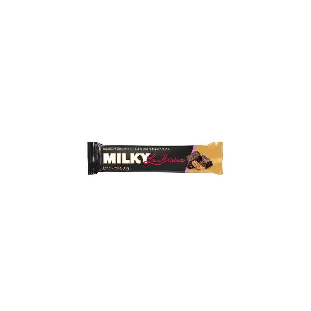 Chocolate en Barra LA IBÉRICA Milky Pecanas y Pasas Paquete 50g Chocolate en Barra LA IBÉRICA Milky Pecanas y Pasas Paquete 50g