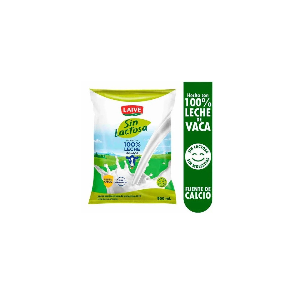 Leche UHT LAIVE Entera Sin Lactosa Bolsa 900ml