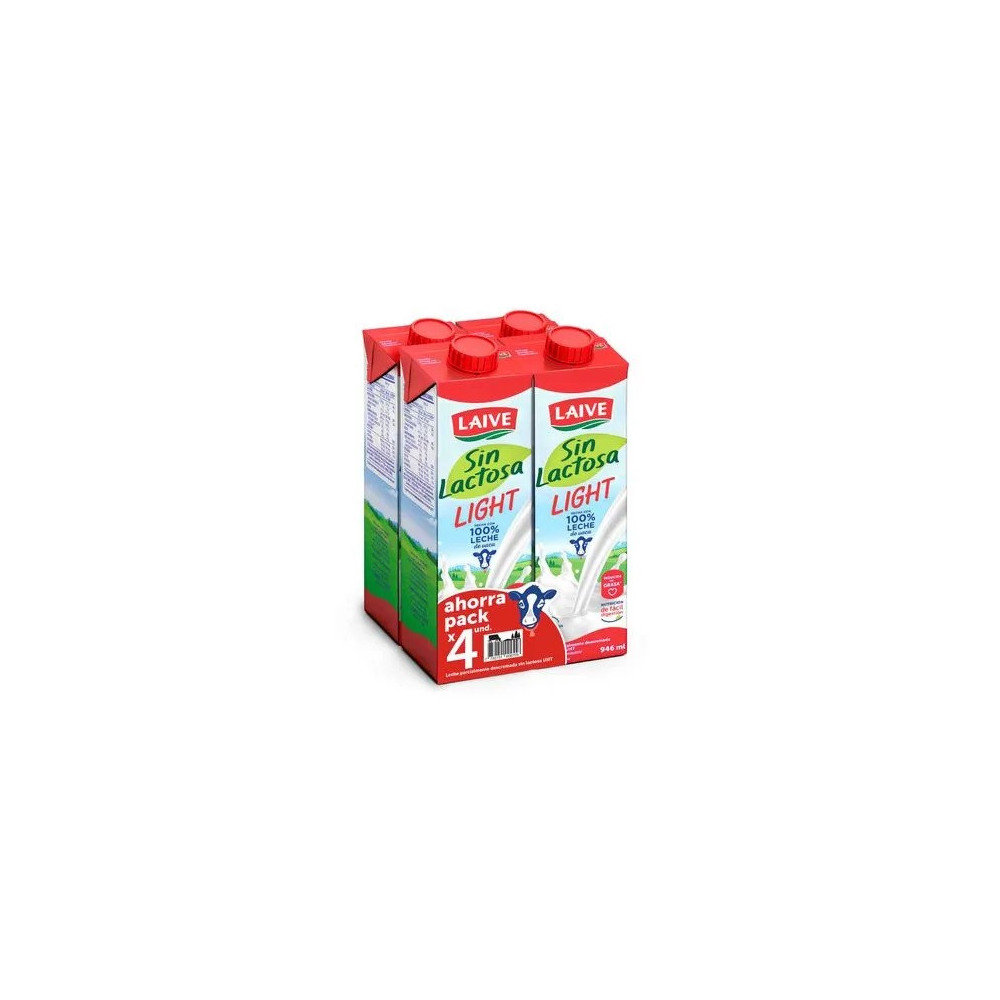 Leche sin Lactosa LAIVE UHT Light Caja 946ml Paquete 4unidades