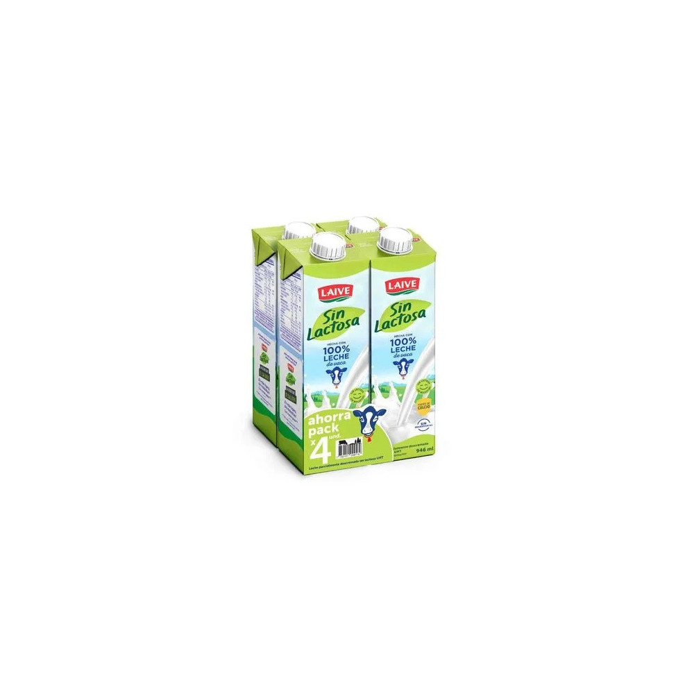 Leche sin Lactosa LAIVE UHT Caja 946ml Paquete 4unidades