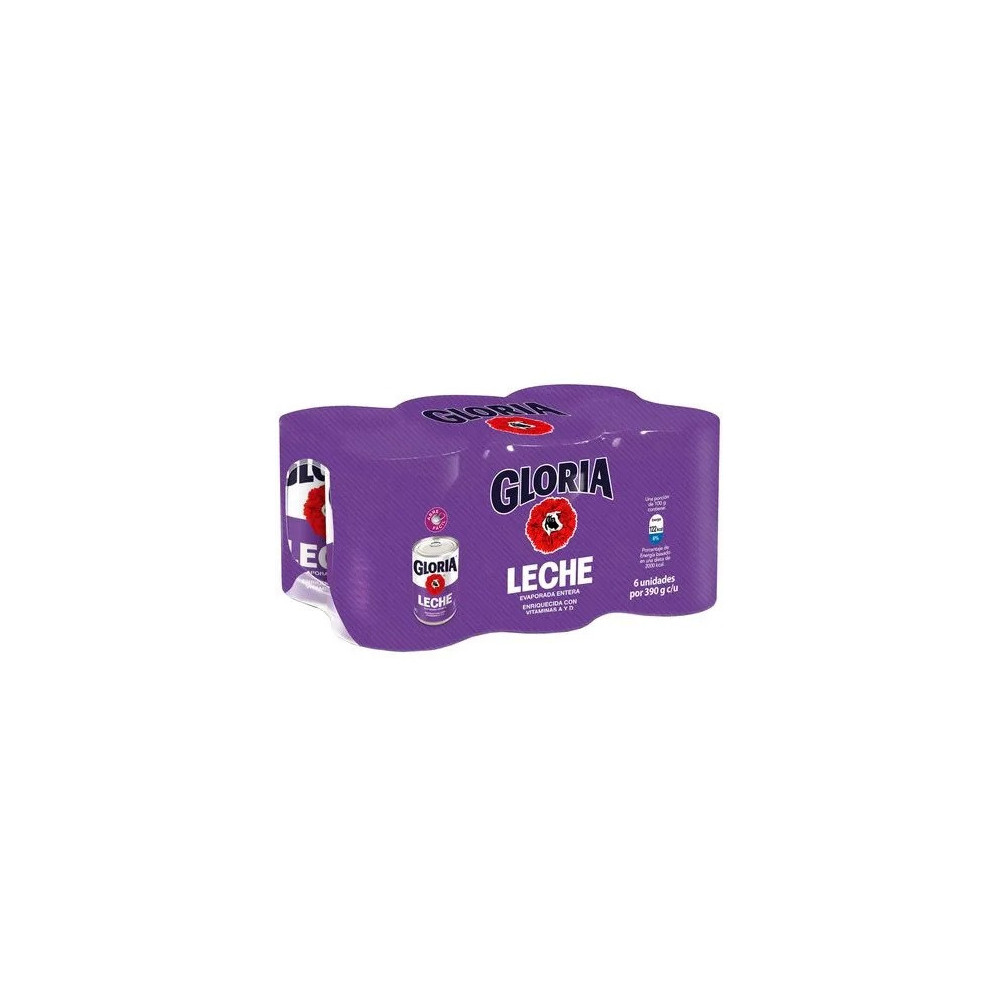 Leche Evaporada Entera GLORIA Lata 390g Paquete 6un