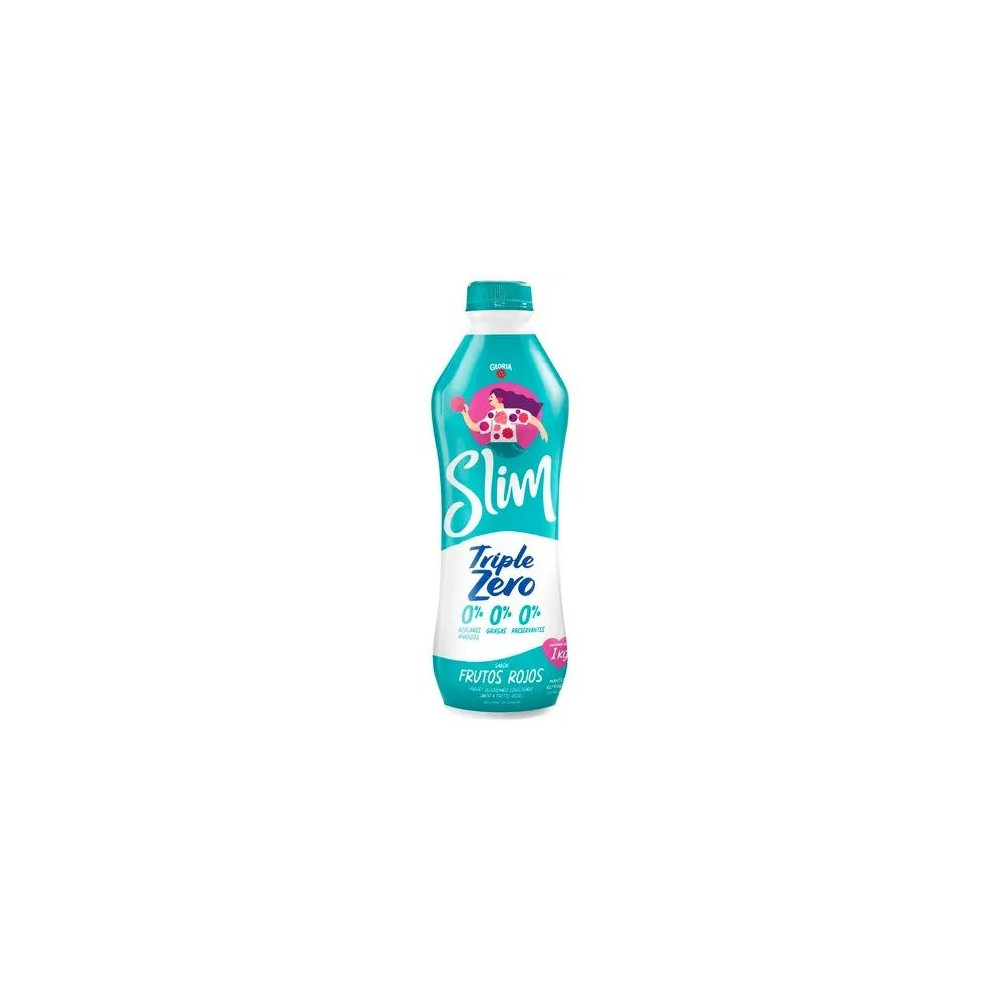 Yogurt GLORIA Slim Triple Zero Sabor a Frutos Rojos Botella 1Kg