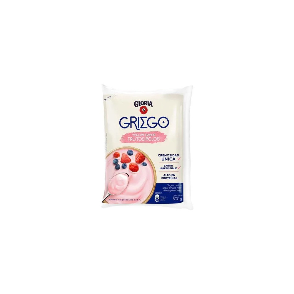 Yogurt Batido GLORIA Griego Sabor Frutos Rojos Bolsa 800g