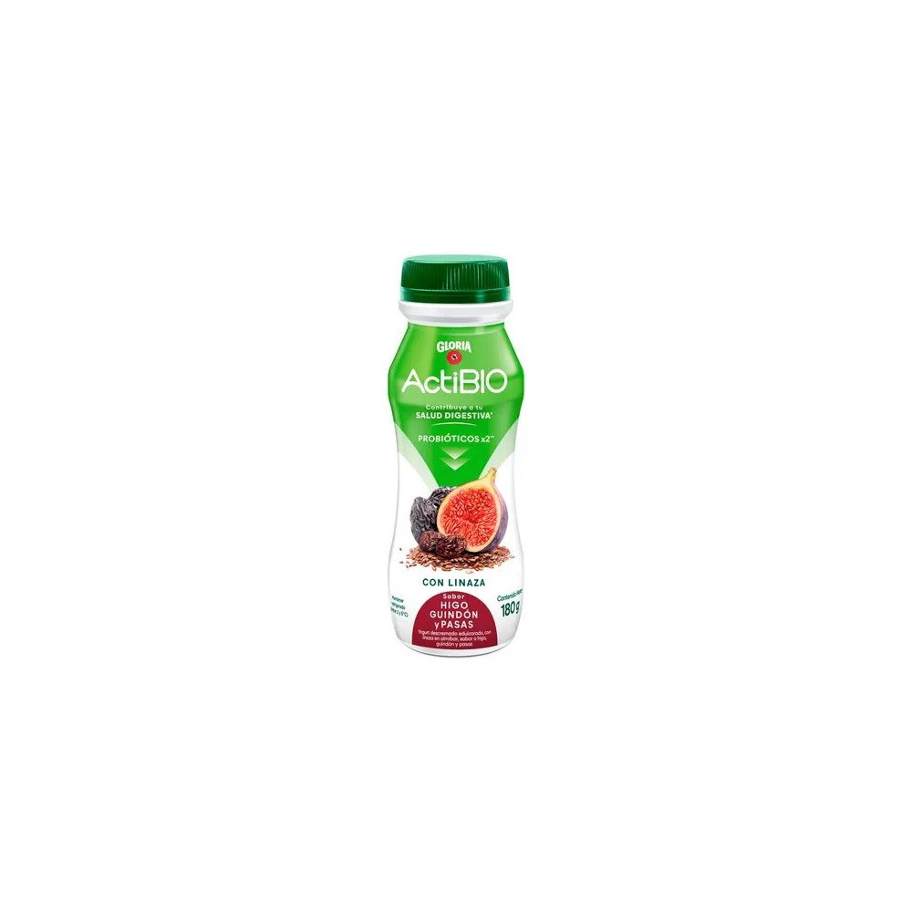 Yogurt GLORIA ActiBio con Linaza Sabor a Higo, Guindón y Pasas Botella 180g Yogurt GLORIA ActiBio con Linaza Sabor a Higo, Guindón y Pasas Botella 180g